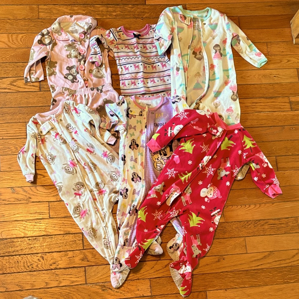 8 piece baby girl pajama bundle; 12 months; Carter’s and Disney brand